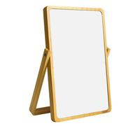 NIYANGLE Miroir de Maquillage Design Unique Jaune en Bois Massif Rond Bords Lisses sans Bavure pour Chambre et Entrée pour Coiffeuse ou Décoration Intérieure