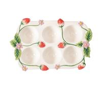 NIYANGLE Organisateur D'œufs Plateau Empilable en Céramique à 6 Emplacements et Décor Fraise pour Réfrigérateur Rangement Cuisine et Petit-déjeuner