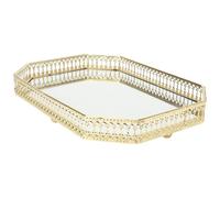 NIYANGLE Plateau Miroir Décoratif de Style Européen en Fer et Verre Aluminium Cadre Creux et Design à Coussin pour Rangement Multifonctionnel et Décoration Intérieure