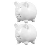 NIYANGLE Tirelire Cochon en Céramique Blanche 2 Pièces et Pot à Argenté Créatif et Décoratif Présent d'anniversaire pour Garçon et Filles Décoration de Maison