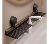 Nizer Étagère de salle de bain en noyer noir avec ventouses - Évier sans perçage - Étagère murale amovible pour spons et savon sur le comptoir du robinet pour cuisine et salle de bain