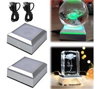 Nizirioo Lot de 2 Socles Lumineux Carrés LED USB Avec 6 Modes d'Éclairage et Interrupteur Tactile - Pour Affichage Cristal, Cadeaux de Saint-Valentin (Plat et Concave)