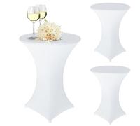 Nizirioo Lot de 3 housses extensibles pour table haute - Renfort au niveau des pieds - Nappe ronde - Pour table haute (80 × 110 cm, blanc)