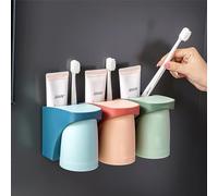 Nizirioo Lot de 3 porte-brosses à dents muraux : porte-gobelets sans perçage, porte-brosse à dents avec gobelet magnétique, pour salle de bain (rouge + vert + bleu)