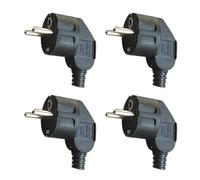 Nizirioo Lot de 4 fiches Schuko : fiche 230 V, fiche Schuko pour l'extérieur, fiche de contact de protection avec douille de protection anti-torsion, fiche coudée étanche pour l'extérieur (noir)