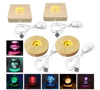 Nizirioo Lot de 4 socles lumineux en bois : 7 couleurs LED avec interrupteur réglable, socle lumineux USB pour affichage cristal, verre, acrylique, bijoux en résine, cadeaux de Saint-Valentin (rond +