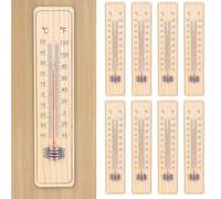 Nizirioo Lot de 8 thermomètres analogiques résistants aux intempéries - Peut afficher °C et ℉ - Thermomètre en bois intérieur/extérieur (-40 à +50 °C)