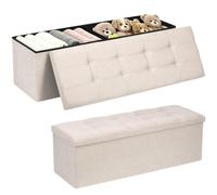 NK Pouf Banc Rangement Pliable 110x38x38cm - Coffre a Couvercle 300kg | Malle ottomane a separateur amovible et assise rembourree. MDF E0 et tissu teste pour entree, chambre ou salon.