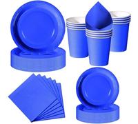 Nkaiso 50 Pcs Bleu saphir Assiette Jetable Anniversaire -10 invités | 10 Assiettes 23cm, 10 Assiettes 18cm, 10 Gobelets, 20 Serviettes pour Decoration Party, Baby Shower, Nationale