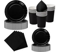 Nkaiso 50 Pcs Noire Assiette Jetable Anniversaire -10 invités | 10 Assiettes 23cm, 10 Assiettes 18cm, 10 Gobelets, 20 Serviettes pour Decoration Party, Baby Shower, Nationale
