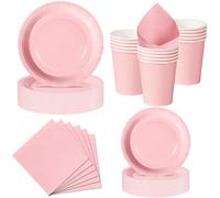 Nkaiso 50 Pcs Rose pâle Assiette Jetable Anniversaire -10 invités | 10 Assiettes 23cm, 10 Assiettes 18cm, 10 Gobelets, 20 Serviettes pour Decoration Party, Baby Shower, Nationale