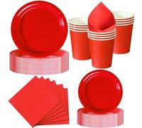 Nkaiso 50 Pcs Rouge Assiette Jetable Anniversaire -10 invités | 10 Assiettes 23cm, 10 Assiettes 18cm, 10 Gobelets, 20 Serviettes pour Decoration Party, Baby Shower, Nationale