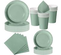 Nkaiso 50 Pcs Vert Sauge Assiette Jetable Anniversaire -10 invités | 10 Assiettes 23cm, 10 Assiettes 18cm, 10 Gobelets, 20 Serviettes pour Decoration Party, Baby Shower, Nationale