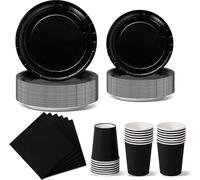 Nkaiso Noir Set de vaisselle de fête, 96 pièces - assiettes en carton, gobelets, serviettes - décoration d'anniversaire multicolore