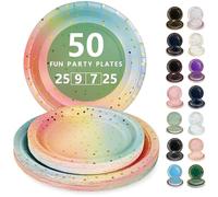 Nkaiso Vaisselle Jetable,50 Pcs Arc-en-ciel et Or Assiette Carton | 25 Assiettes Plateaux 23cm & 25 Assiettes Dessert 18cm - Pour Mariage, Anniversaire & Événements