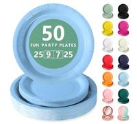 Nkaiso Vaisselle Jetable,50 Pcs Babyblau Assiette Carton | 25 Assiettes Plateaux 23cm & 25 Assiettes Dessert 18cm - Pour Mariage, Anniversaire & Événements