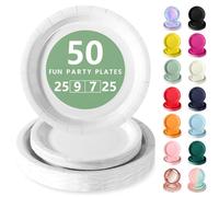 Nkaiso Vaisselle Jetable,50 Pcs Blanc Assiette Carton | 25 Assiettes Plateaux 23cm & 25 Assiettes Dessert 18cm - Pour Mariage, Anniversaire & Événements