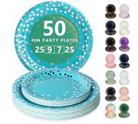 Nkaiso Vaisselle Jetable,50 Pcs Blau und Silber Assiette Carton | 25 Assiettes Plateaux 23cm & 25 Assiettes Dessert 18cm - Pour Mariage, Anniversaire & Événements