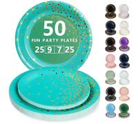 Nkaiso Vaisselle Jetable,50 Pcs Blaugrün und Gold Assiette Carton | 25 Assiettes Plateaux 23cm & 25 Assiettes Dessert 18cm - Pour Mariage, Anniversaire & Événements