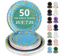 Nkaiso Vaisselle Jetable,50 Pcs Bleu Clair et Or Assiette Carton | 25 Assiettes Plateaux 23cm & 25 Assiettes Dessert 18cm - Pour Mariage, Anniversaire & Événements