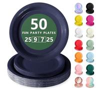 Nkaiso Vaisselle Jetable,50 Pcs Bleu Foncé Assiette Carton | 25 Assiettes Plateaux 23cm & 25 Assiettes Dessert 18cm - Pour Mariage, Anniversaire & Événements