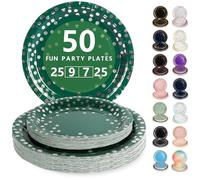 Nkaiso Vaisselle Jetable,50 Pcs Dunkelgrün und Silber Assiette Carton | 25 Assiettes Plateaux 23cm & 25 Assiettes Dessert 18cm - Pour Mariage, Anniversaire & Événements