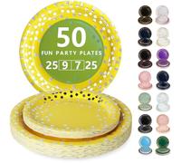 Nkaiso Vaisselle Jetable,50 Pcs Jaune et Argent Assiette Carton | 25 Assiettes Plateaux 23cm & 25 Assiettes Dessert 18cm - Pour Mariage, Anniversaire & Événements