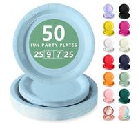 Nkaiso Vaisselle Jetable,50 Pcs Morandi Blau Assiette Carton | 25 Assiettes Plateaux 23cm & 25 Assiettes Dessert 18cm - Pour Mariage, Anniversaire & Événements