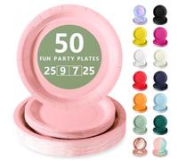 Nkaiso Vaisselle Jetable,50 Pcs Morandi Rosa Assiette Carton | 25 Assiettes Plateaux 23cm & 25 Assiettes Dessert 18cm - Pour Mariage, Anniversaire & Événements