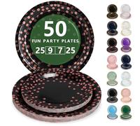 Nkaiso Vaisselle Jetable,50 Pcs Noir Rose Or Assiette Carton | 25 Assiettes Plateaux 23cm & 25 Assiettes Dessert 18cm - Pour Mariage, Anniversaire & Événements