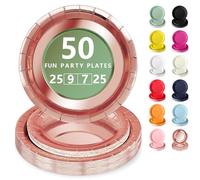 Nkaiso Vaisselle Jetable,50 Pcs Roségold Assiette Carton | 25 Assiettes Plateaux 23cm & 25 Assiettes Dessert 18cm - Pour Mariage, Anniversaire & Événements