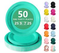 Nkaiso Vaisselle Jetable,50 Pcs Turquoise Assiette Carton | 25 Assiettes Plateaux 23cm & 25 Assiettes Dessert 18cm - Pour Mariage, Anniversaire & Événements