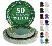 Nkaiso Vaisselle Jetable,50 Pcs Vert Foncé Or Assiette Carton | 25 Assiettes Plateaux 23cm & 25 Assiettes Dessert 18cm - Pour Mariage, Anniversaire & Événements