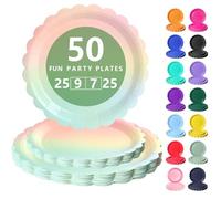 Nkaiso Vaisselle Jetable Festonnées, 50 Pcs Arc-en-ciel Assiette Carton | 25 Assiettes Plateaux 23cm & 25 Assiettes Dessert 18cm - Pour Mariage, Anniversaire & Événements
