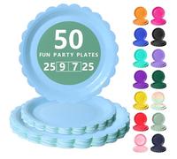 Nkaiso Vaisselle Jetable Festonnées, 50 Pcs Bleu ciel Assiette Carton | 25 Assiettes Plateaux 23cm & 25 Assiettes Dessert 18cm - Pour Mariage, Anniversaire & Événements