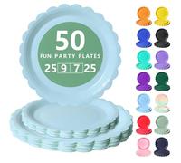 Nkaiso Vaisselle Jetable Festonnées, 50 Pcs Bleu Morandi Assiette Carton | 25 Assiettes Plateaux 23cm & 25 Assiettes Dessert 18cm - Pour Mariage, Anniversaire & Événements