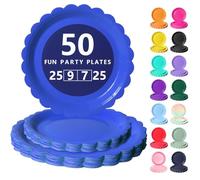 Nkaiso Vaisselle Jetable Festonnées, 50 Pcs Bleu roi Assiette Carton | 25 Assiettes Plateaux 23cm & 25 Assiettes Dessert 18cm - Pour Mariage, Anniversaire & Événements