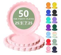 Nkaiso Vaisselle Jetable Festonnées, 50 Pcs Rose Morandi Assiette Carton | 25 Assiettes Plateaux 23cm & 25 Assiettes Dessert 18cm - Pour Mariage, Anniversaire & Événements