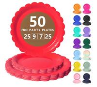 Nkaiso Vaisselle Jetable Festonnées, 50 Pcs Rouge Assiette Carton | 25 Assiettes Plateaux 23cm & 25 Assiettes Dessert 18cm - Pour Mariage, Anniversaire & Événements