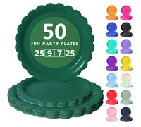 Nkaiso Vaisselle Jetable Festonnées, 50 Pcs Vert foncé Assiette Carton | 25 Assiettes Plateaux 23cm & 25 Assiettes Dessert 18cm - Pour Mariage, Anniversaire & Événements