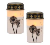 NKFBEV 2Pièces Bougie funéraire LED, Bougie de Cimetière, Lanterne Funéraire LED avec Batterie et Autocollants, avec Minuteur de 6 Heures, Effet Vacillant Réaliste, pour églises Cimetière Blanc