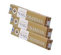 NKlaus 3X Bâtonnets d’encens Golden Nag Chandan 45g - Encens artisanal au parfum classique de bois de santal - Végétal, traditionnel et chaleureux