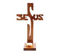 NKlaus Croix sur pied Jésus hauteur 29cm Croix sur pied en bois laqué pour bougie à chauffe-plat Ø 4-4,5cm