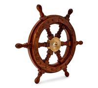 NKlaus Roue de gouvernail maritime 30cm bois avec moyeu laiton qualité standard Roue de bateau Deko 11740
