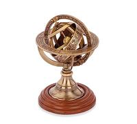 NKlaus Sphère armillaire laiton antique sur socle bois 14x8cm Globe armillaire astronomique 14638