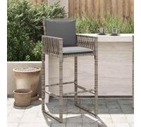 NKOPPFG Lot de 2 tabourets de bar de jardin en rotin synthétique gris | Avec accoudoirs, dossier, coussin épais rembourré, housse amovible, cadre en acier revêtu par pulvérisation