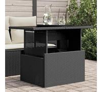 NKOPPFG Table de jardin réglable 100 x 55 x 73 cm en rotin synthétique noir avec plateau en verre, convertible de table basse en table à manger pour jardin, terrasse ou arrière-cour