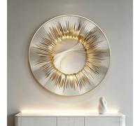 NKSTRWR Décoration murale en forme de cercle géométrique, accent doré, suspension murale moderne abstraite, art mural à grandes plumes, décoration de couloir de salon (finition C-miroir, noir_80 cm)