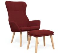 NLQMSU Chaise de Relaxation avec Repose-Pied Rouge Bordeaux Tissu | Tissu respirant, bois d'hévéa massif, cadre métal, repose-pied 2-en-1, montage facile
