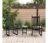 NLQMSU Chaises à Bascule en Bois de peuplier, Lot de 2, Noir | Dossier haut à lattes, accoudoirs larges, usage intérieur et extérieur, capacité 110 kg